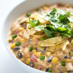 Chicken Enchilada Soup in a bowl.