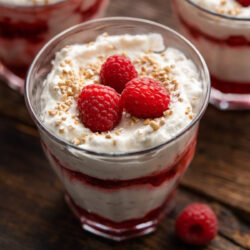 Cranachan served on a glass.