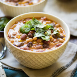 Vegetarian Crockpot Chili served in a bowl.