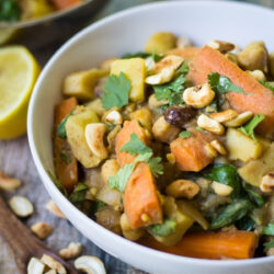 Indian Chickpea Stew with cilantro and cashews.