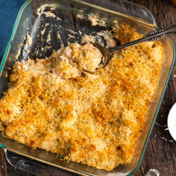 These Lighthouse Inn Potatoes are thick, starchy and coated in creamy sauce with a crunchy topping that will easily become your new favorite side dish!