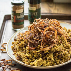 Mujaddara served on a plate.