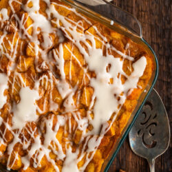 Dive into this Sweet Potato Bread Pudding recipe! It is a rich, comforting dessert that combines the natural sweetness of sweet potatoes with soft, custardy bread for a delicious fall treat!