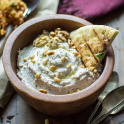 A bowl with Turkish nut and yogurt dip.