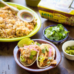 A couple of tacos filled with vegan Migas.