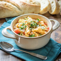 Vegetarian cabbage soup in a bowl.